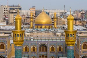 نمای گنبد حرم امیرالمؤمنین علی علیه السلام از صحن فاطمه زهرا علیها السلام