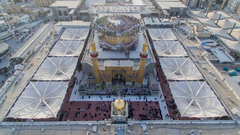 نمای گنبد مطهر و حرم حضرت امیر در زمان بازسازی گنبد