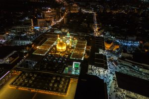 تصویر هوایی صحن و مرقد مطهر امیرالمؤمنین در شب