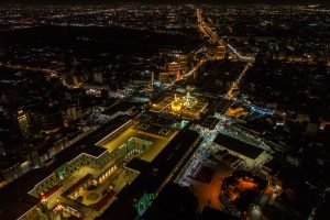 صحن حضرت فاطمه زهرا و حرم امیرالمؤمنین از نمای هوایی