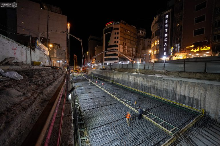 عملیات بتن‌ریزی تقاطع غیر هم‌سطح شارع الرسول