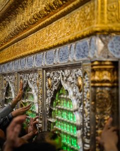 نمای نزدیک دست زائران بر ضریح مطهر امیرالمؤمنین