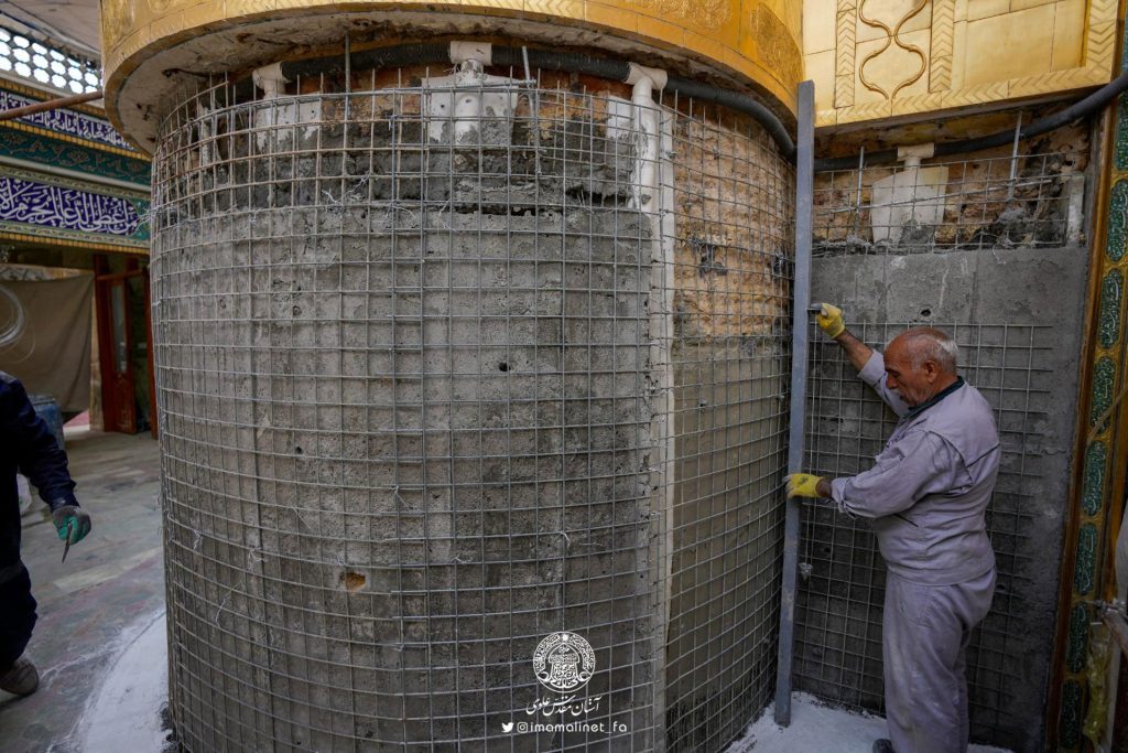 محافظت از سنگ مرمر دو مناره و صحن فوقانی حرم مطهر در راستای حفظ میراث آستان علوی