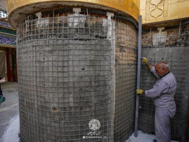 محافظت از سنگ مرمر دو مناره و صحن فوقانی حرم مطهر در راستای حفظ میراث آستان علوی